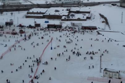 Kayak tesislerindeki yoğunluk havadan görüntülendi