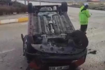 Takla atan araçtan burnu bile kanamadan kurtuldu