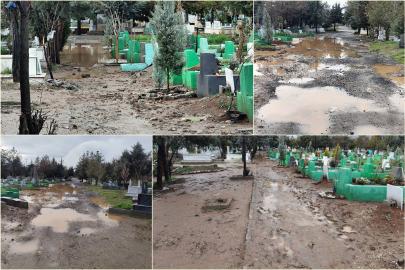 Diyarbakır’da Yeniköy Mezarlığı çamur deryasına döndü