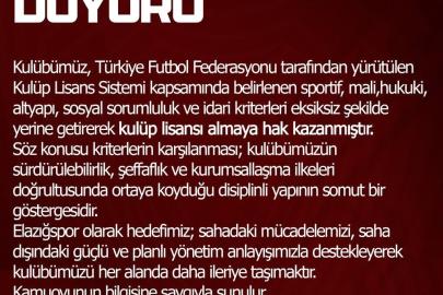 Elazığspor, kulüp lisansı almaya hak kazandı