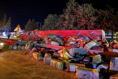 Devrilen TIR'ın sürücüsü yaralandı