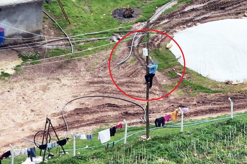 Dronla kaçak elektrik denetimi: Direğe tırmanıp hatları söktü